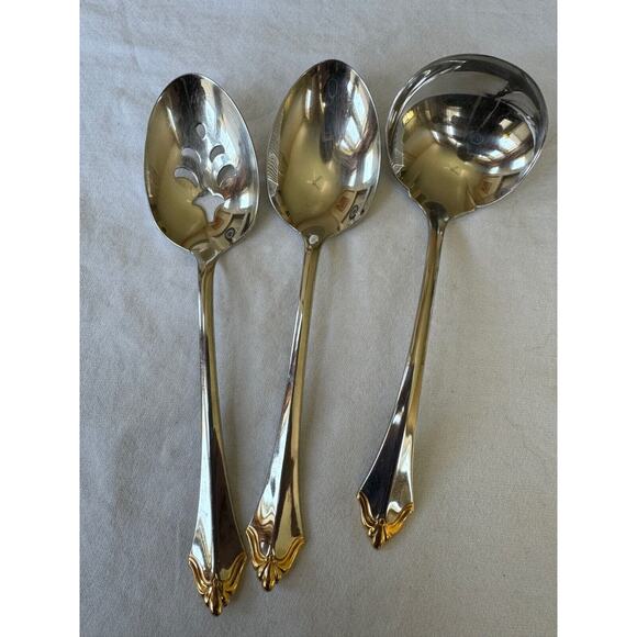 Golden Kenwood ONEIDA COMMUNITY 3 Piece Serving Set Stainless Vintage 2 Tone - Picture 1 of 5
